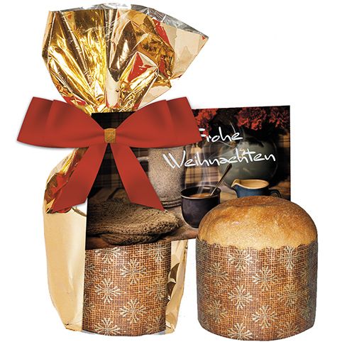 Panettone mit Rosinen, ca. 50g, Goldfolienbeutel mit Werbekarte