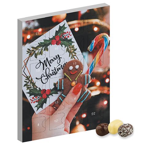 Schokolierte Kokoswürfel-Mix, ca. 80g, Adventskalender Mini Hochformat