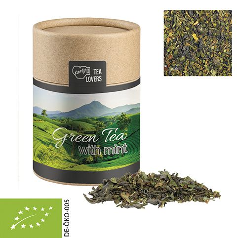 Grüner Tee mit Minze, ca. 35g, Biologisch abbaubare Eco Pappdose Midi