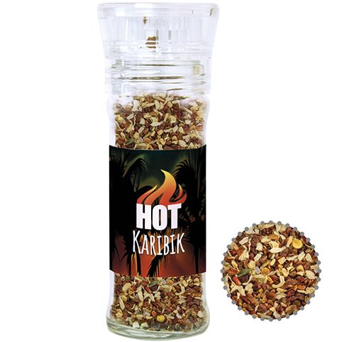 Gewürzmischung HOT Karibik Mix, ca. 35g, transparente Gewürzmühle