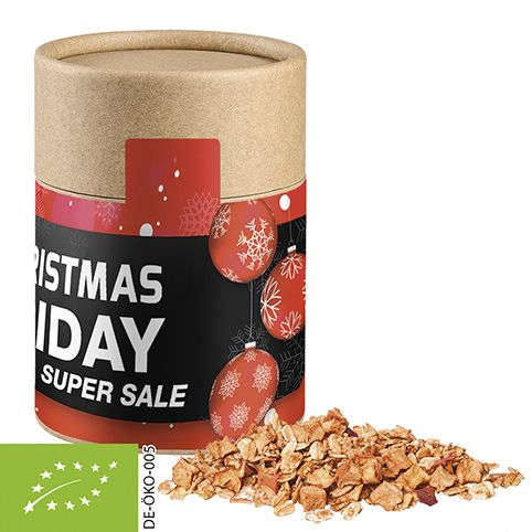 Crunchy Weihnachtsmüsli Apfel-Zimt, ca. 70g, Biologisch abbaubare Eco Pappdose Midi